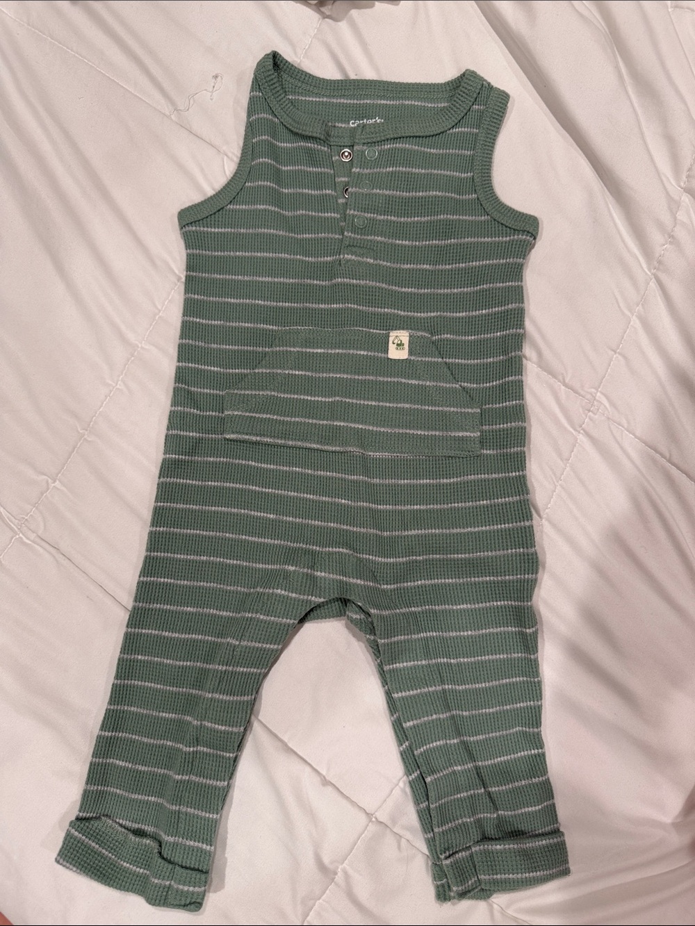 Carter's Green and White Striped Sleeveless Baby One-Piece